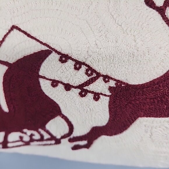 Pottery Barn Santa Reindeer Crewel Embroidered Holiday Lumbar Pillow 12x24" Bell - Picture 4 of 6